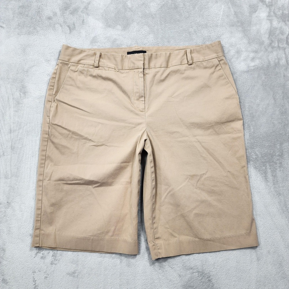 Talbots Shorts Womens 16 Beige Bermuda‎ Twill Stretch Flat Front Casual Summer